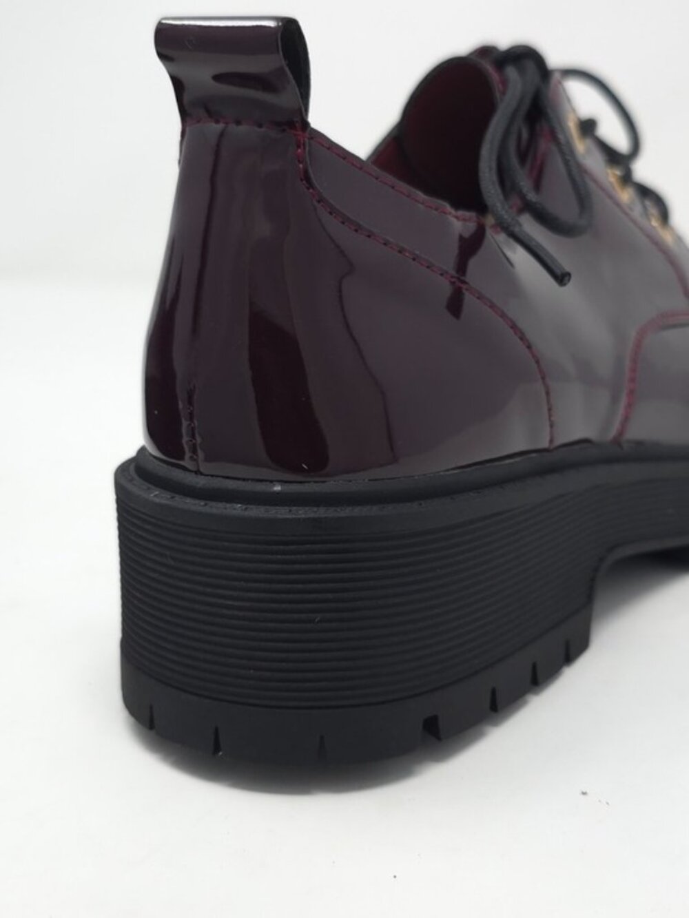 Chunky Platform Faux Leather Oxford Patent Wine Lug Sole Lace Up - Picture 8 of 11